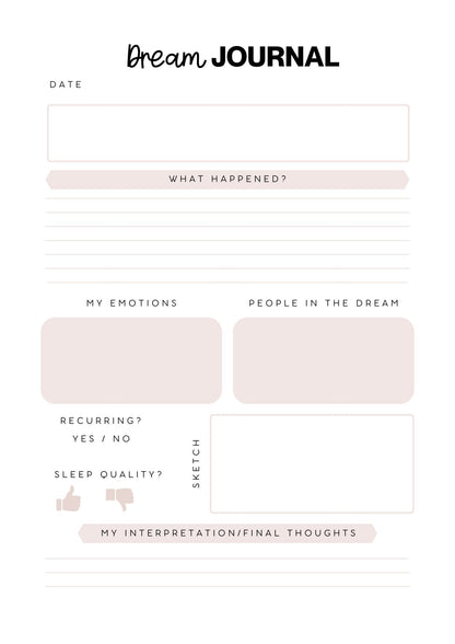 dream journal for selfcare planner